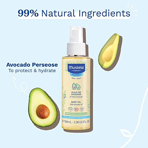 Mustela Baby Oil - Moisturizing Oil for Massage - with Natural Avocado, Pomegranate and Sunflower Oil - 3.38 fl. Oz (Pack of 1)