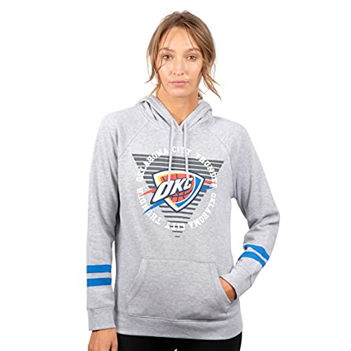 Ultra Game NBA Oklahoma City Thunder Womens Soft Fleece Pullover Hoodie Sweatshirt With Varsity Stripe, Heather Gray, Medium