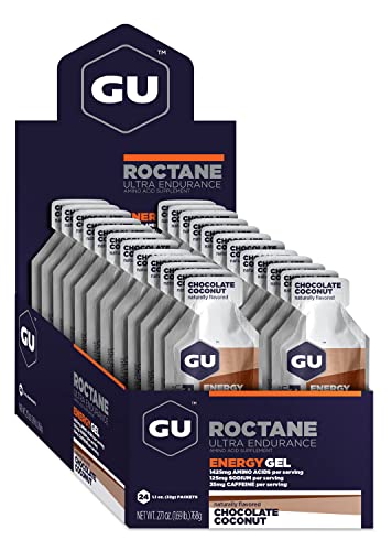 GU Energy Roctane Ultra Endurance Energy Gel, Quick On-The-Go Sports Nutrition for Running and Cycling, Chocolate Coconut (24 Packets)