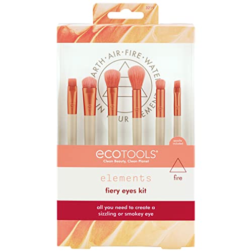 EcoTools Elements Fiery Eye Makeup Brush Set, For Eyeshadow and Eyeliner, Blending Brushes for Eyes, Eco Friendly Makeup Brushes, Limited Edition, Orange, Cruelty Free and Vegan, 6 Piece Set