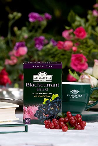 Ahmad Tea Black Tea, Blackcurrant Burst Teabags, 20 ct (Pack of 6) - Caffeinated and Sugar-Free