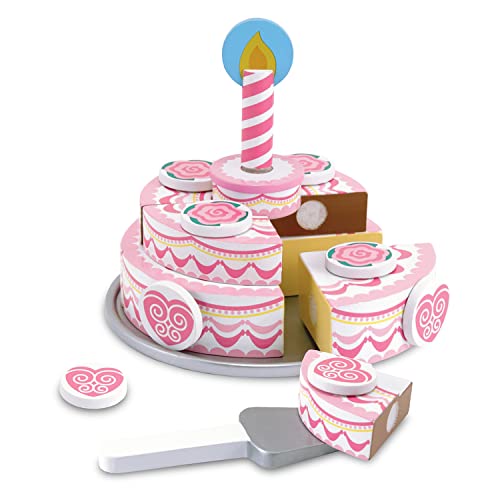 Melissa and Doug Triple-Layer Party Cake Wooden Play Food Set - Birthday Cake Pretend Food Play Set For Toddlers, Kids Ages 3+