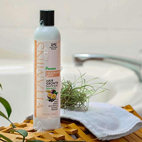 Nourish Beaute Vitamins Premium Shampoo for Hair Loss to Promote Hair Regrowth, Volume and Thickening with Biotin, DHT Blockers and Antioxidants for Men and Women 10 Ounces, Fragrance Free, 1 Count