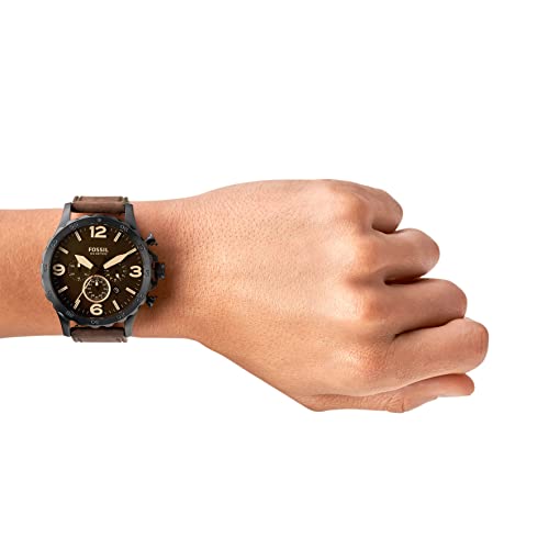 Fossil Men's Nate Quartz Stainless Steel and Leather Chronograph Watch, Color: Black, Dark Brown (Model: JR1487)