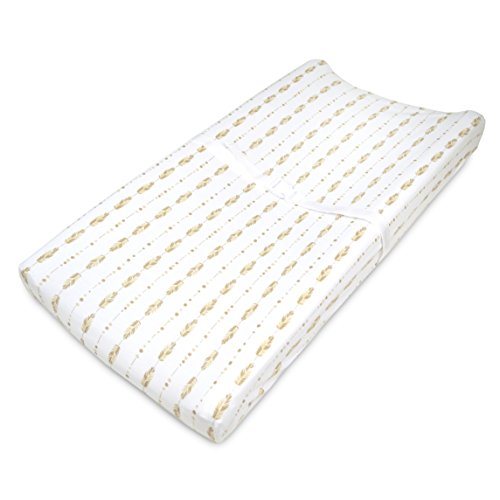 American Baby Company 2 Pack Printed 100% Cotton Knit Fitted Contoured Changing Table Pad Cover - Compatible with Mika Micky Bassinet, Taupe Feathers and Triangles, for Boys and Girls