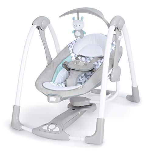 Ingenuity ConvertMe 2-in-1 Compact Portable Automatic Baby Swing and Infant Seat, Battery-Powered Vibrations, Nature Sounds, 0-9 Months 6-20 lbs (Raylan)