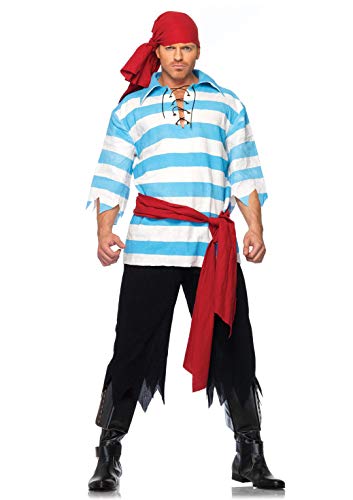Leg Avenue Women's 4 Piece Pillaging Pirate Halloween Costume Set for Adult Men, Blue/White, Small/Medium