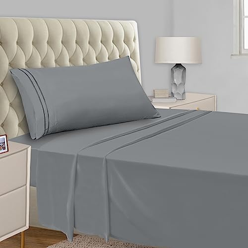 Mejoroom Twin Sheet Set - Kids Sheet and Pillowcase Sets - Hotel Luxury Twin Sheets for Boys Girls -Deep Pocket Fitted Sheet,Hypoallergenic,Wrinkleand Breathable,Fade Resistant - 3 Piece(Twin,Grey)