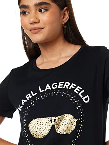 Karl Lagerfeld Paris womens Short Sleeve Sequin Sunglass Tee T Shirt, Sequin Sunglass Black, Medium US