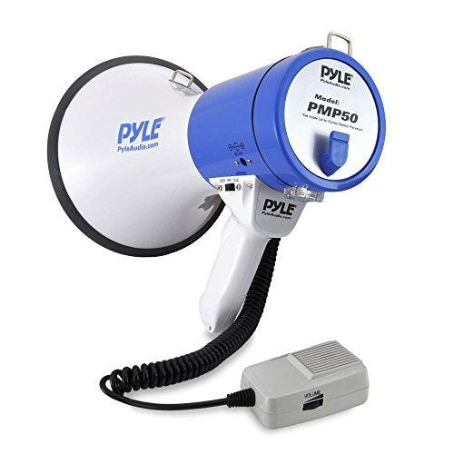 PYLE-PRO Portable Megaphone Speaker PA Bullhorn - Built-in Siren, 50W Adjustable Volume Control in 1200 Yard Range, Ideal for Any Outdoor Sports, Cheerleading FansandCoaches or for Safety Drills-PMP50