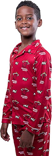 Ultra Game NBA Miami Heat Youth 2 Piece Soft Tee Shirt and Lounge Pants Sleepwear Loungewear Pajama Set, Team Color, 8