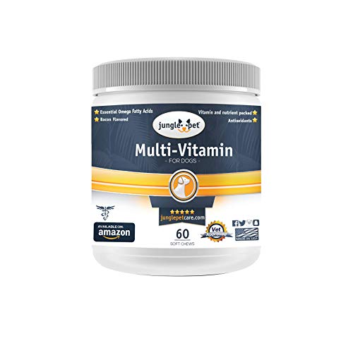 Jungle Pet Dog Multivitamin for Dogs - Antioxidants, Minerals and Vitamin E for Dogs - Heart Shaped Dog Multivitamins Chewable Dog Vitamins and Supplements - Hickory Bacon Flavor - 60 ct