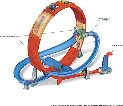 Hot Wheels Toy Car Track Set Massive Loop Mayhem, 28-in Tall Loop, Powered by Motorized Booster, 1:64 Scale Car
