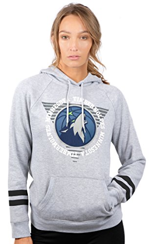 Ultra Game NBA Minnesota Timberwolves Womens Soft Fleece Pullover Hoodie Sweatshirt With Varsity Stripe, Heather Gray, Small