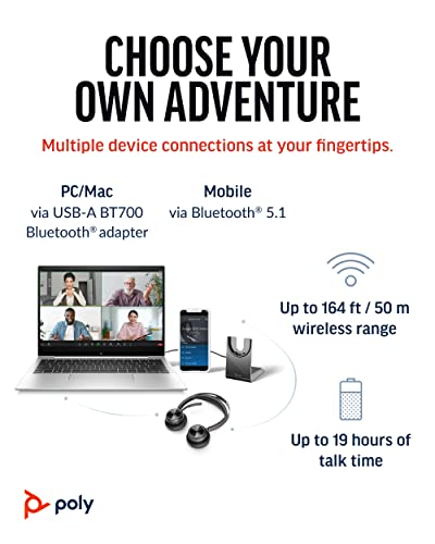 Poly Voyager Focus 2 UC Wireless Headset with Microphone and Charge Stand (Plantronics) - Active Noise Canceling (ANC) - Connect PC/Mac/Mobile via Bluetooth -Works w/Teams, Zoom and More-Amazon Exclusive