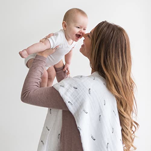Amazing Baby Muslin Swaddle Blanket, Premium Cotton, Little Feather, Gray and Soft Black, 1 pack
