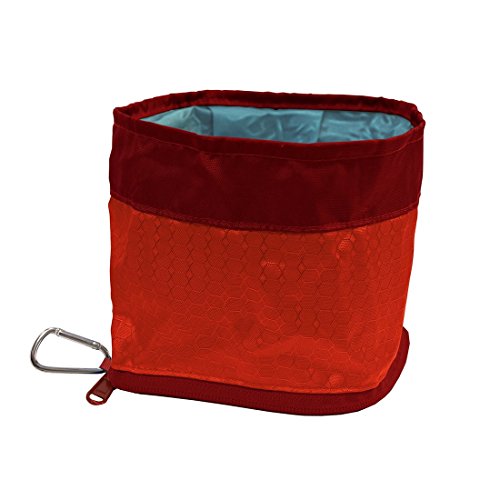 Kurgo Zippy Bowl, Collapsible Travel Dog Bowl, Pet Food and Hiking Water Bowl, Machine Washable Bowl for Dogs, Travel Accessories for Pets, BPA Free, Carabiner,Red
