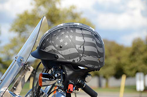 Vega Helmets Warrior Motorcycle Half Helmet with Sunshield for Men and Women, Adjustable Size Dial DOT Half Face Skull Cap for Bike Cruiser Chopper Moped Scooter ATV (2XL, Matte Black)