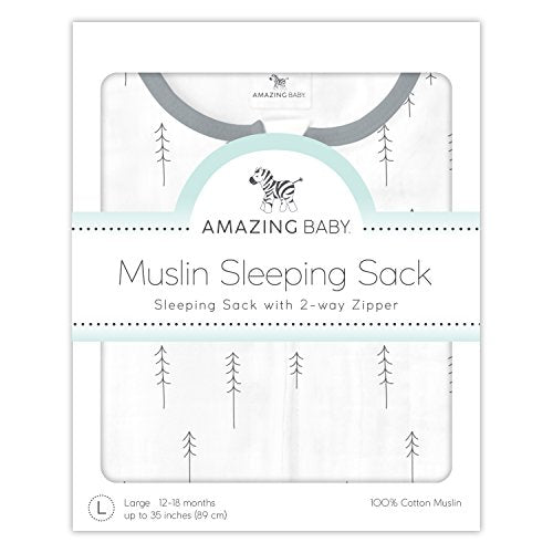 Amazing Baby Cotton Muslin Sleeping Sack, For Baby Boy or Girl, Wearable Blanket with 2-way Zipper, Trees, Sterling, Small (0-6 Month)