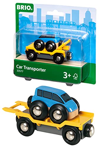 BRIO World 33577 - Car Transporter - 2 Piece Wooden Toy Train Accessory for Kids Ages 3 and Up