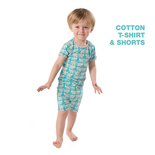 baby deedee Short Sleeve Cotton 2 Piece Tee Shirt/Shorts and Pajama Play Set, Teal Elephant, 12-18 Months