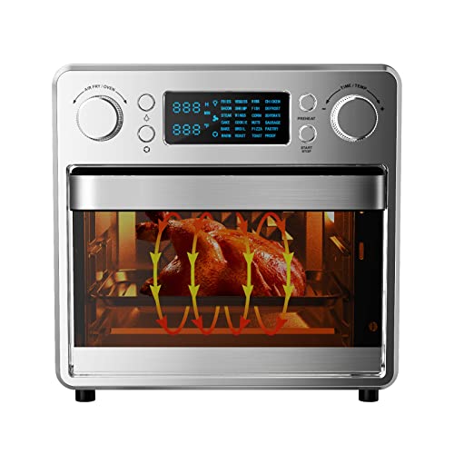 leiko Air Fryer Toaster Oven Combo, 16 QT capacity and Convention Countertop, with microwaveandair fryer androastandbakeandthaw andreheat 24-1 function, Stainless Steel, Silver, 1700W.