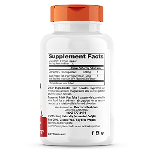 Doctor's Best High Absorption CoQ10 with Bioperine, Heart Health and Energy Production, Non-GMO, Gluten and Soy Free, Vegan, 100 Mg, 120 count