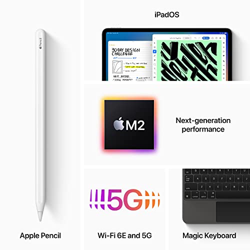 Apple iPad Pro 12.9-inch (6th Generation): with M2 chip, Liquid Retina XDR Display, 256GB, Wi-Fi 6E + 5G Cellular, 12MP front/12MP and 10MP Back Cameras, Face ID, All-Day Battery Life – Space Gray