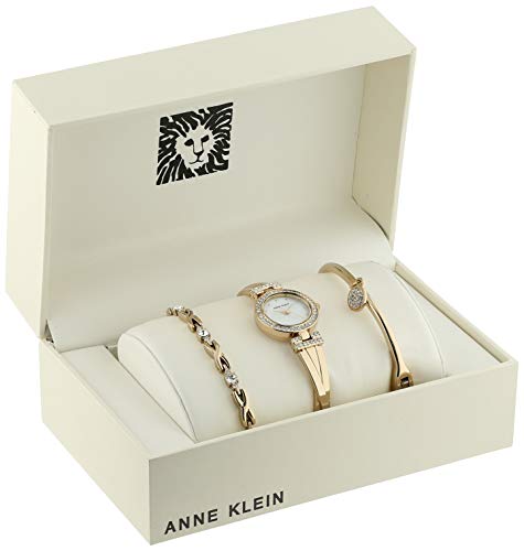 Anne Klein Women's AK/1868GBST Premium Crystal-Accented Gold-Tone Bangle Watch and Bracelet Set