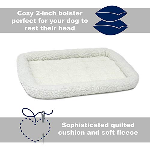 MidWest Bolster Pet Bed for Dogs and Cats22L-Inch White Fleece Dog Bed or Cat Bed w/ Comfortable Bolster | Ideal for XS Dog Breeds and Fits a 22-Inch Dog Crate | Easy Maintenance Machine Wash and Dry | 1-Year Warranty