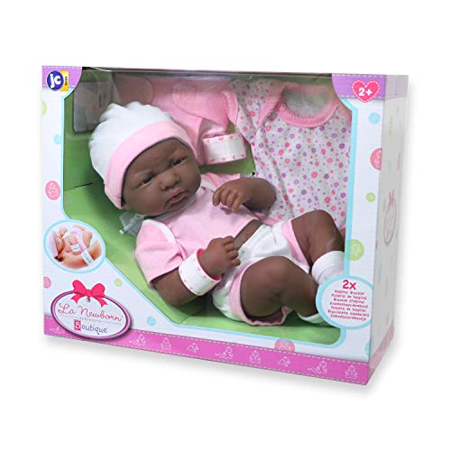 8 piece Layette Baby Doll Gift Set | JC Toys - La Newborn Nursery | 14' Life-Like African American Newborn Doll w/ Accessories | Pink | Ages 2+