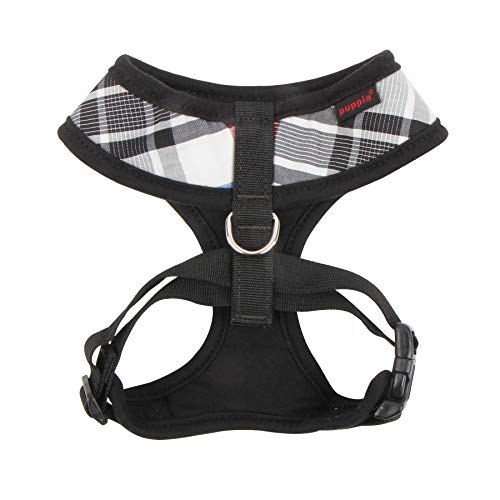 Puppia Junior Over-The-Head Dog Harness Checkered Pattern No Choke No Pull Adjustable Chest Belt Walking Training for Small and Medium Dog, Black, X-Large