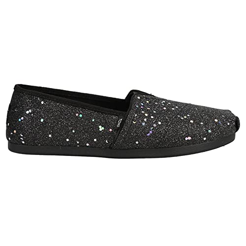 TOMS Women's Alpargata Recycled Cotton Canvas” Loafer Flat, Black Cosmic Glitter, 7.5