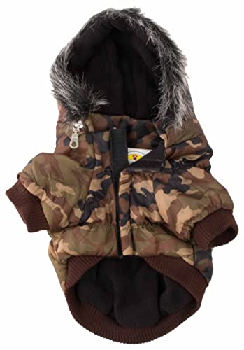 PET LIFE Classic Metallic Fashion Pet Dog Coat Jacket Parka w/ 3M Insulation and Removable Hood, Small, Camouflage