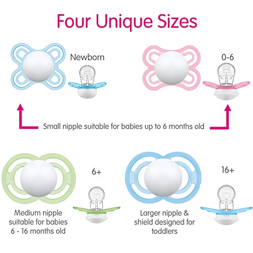 MAM Perfect Night Baby Pacifier, Patented Nipple, Glows in the Dark, 0-6 Months, Girl, 2 Count (Pack of 1)