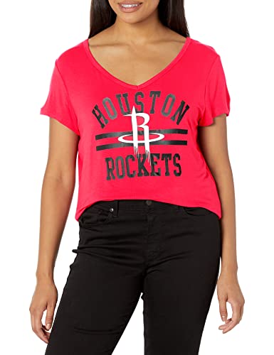 Ultra Game NBA Houston Rockets Womens Box Out Varsity Stripe Tee Shirt, Team Color, Small