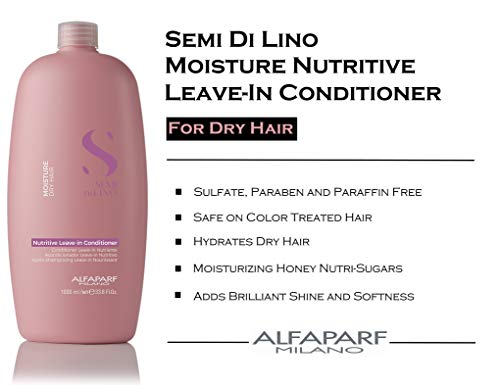 Alfaparf Milano Semi Di Lino Moisture Nutritive Leave-in Sulfate Free Conditioner for Dry Hair - Professional Salon Quality - SLS, Paraben and Paraffin Free - Safe on Color Treated Hair, 33.8 Fl Oz