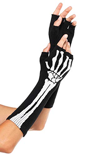 Leg Avenue Women's OS Woven Skeleton Fingerless Gloves, Black, One Size