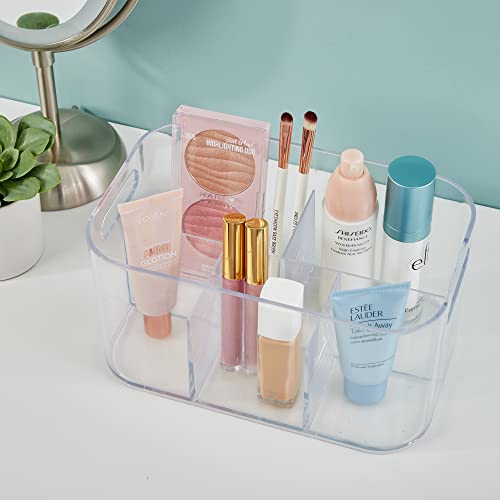 STORi Bliss 5-Compartment Plastic Cosmetic Organizer | Clear | Rectangular Divided Makeup Bin and Vanity Storage Caddy with Pass-Through Handles | Round Corner Design | Made in USA