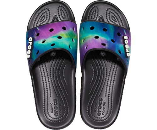 Crocs unisex adult Men's Women's Classic Slide Sandal, Multi/Blackout of This World, 13 Women 11 Men US