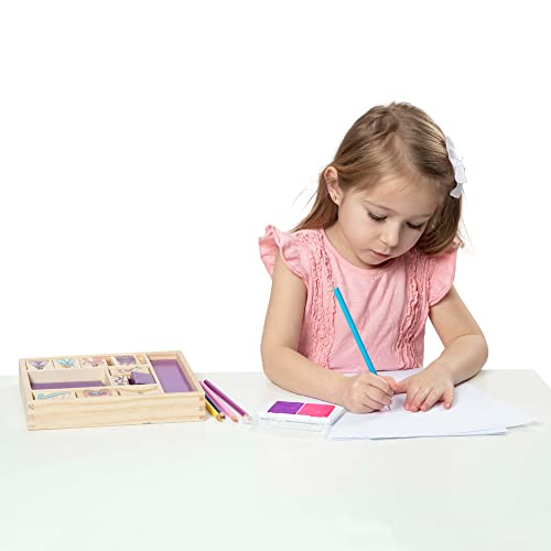 Melissa and Doug Wooden Princess Stamp Set: 9 Stamps, 5 Colored Pencils, and 2-Color Stamp Pad