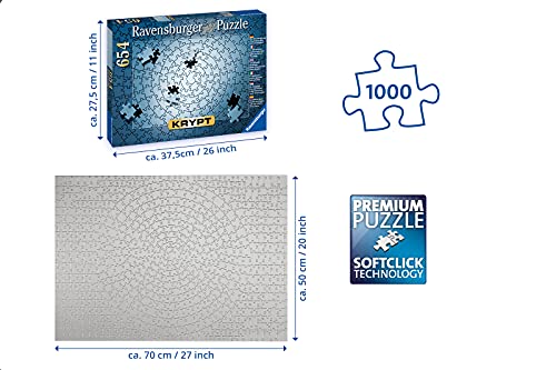 Ravensburger Krypt Silver 654 Piece Blank Jigsaw Puzzle Challenge for Adults – Every Piece is Unique, Softclick Technology Means Pieces Fit Together Perfectly