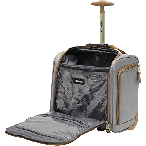 Steve Madden Designer 15 Inch Carry on Suitcase- Small Weekender Overnight Business Travel Luggage- Lightweight 2- Rolling Spinner Wheels Under Seat Bag for Women (Harlo Gray)