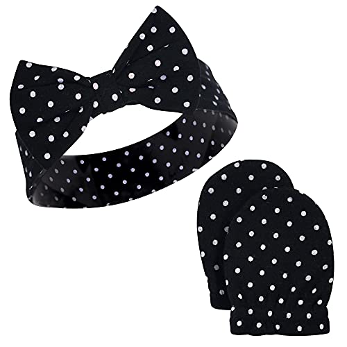 Hudson Baby Infant Girl Cotton Headband and Scratch Mitten Set Halloween Dots, 0-6 Months