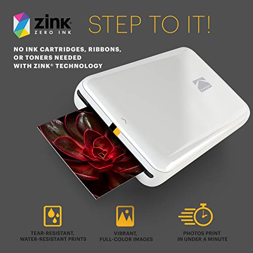 KODAK Step Wireless Mobile Photo Mini Color Printer (White) Compatible w/ iOS and Android, NFC and Bluetooth Devices