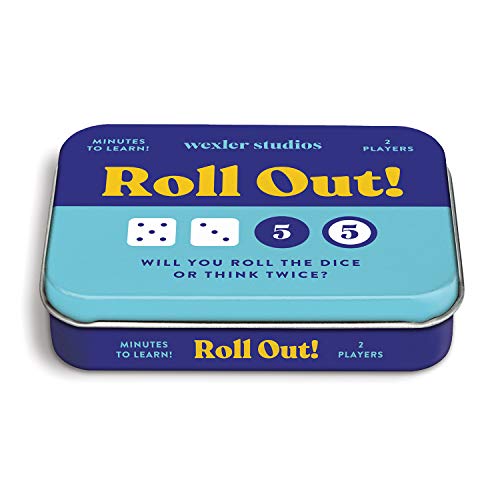 Galison Roll Out! Game – Fun, Easy to Play Dice Game for Kids, Ideal for 2 Players, Ages 6+ – Convenient Storage Tin and Instructions Included, Great Travel Activity for Kids