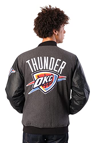 Ultra Game NBA Oklahoma City Thunder Mens Full Zip Classic Varsity Jacket, Charcoal Heather, Medium