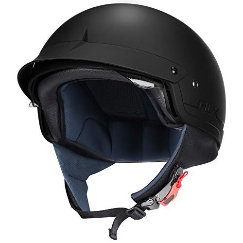 GLX M14 Cruiser Scooter Motorcycle Half Helmet with Free Tinted Retractable Visor DOT Approved (Matte Black, X-Large)