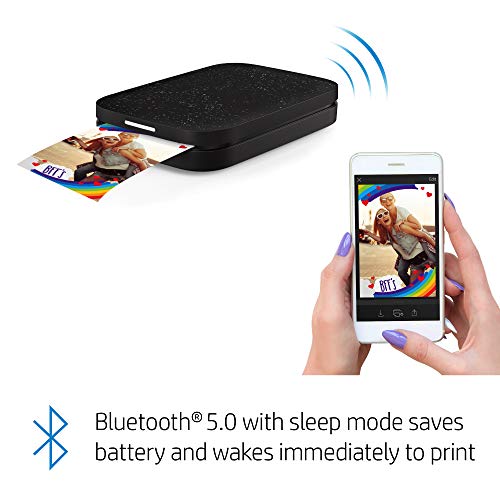 HP Sprocket Portable 2x3' Instant Color Photo Printer (Noir) Print Pictures on Zink Sticky-Backed Paper from your iOS and Android Device.