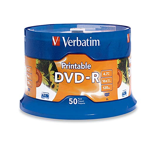 Verbatim DVD-R 4.7GB 16X White Inkjet Printable with Branded Hub, 50-Disc